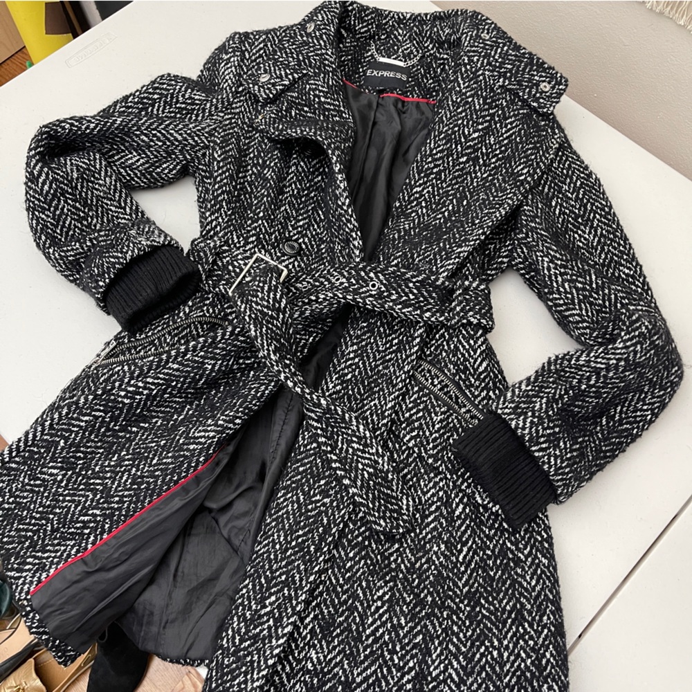 Express herringbone winter coat jacket with belt XS